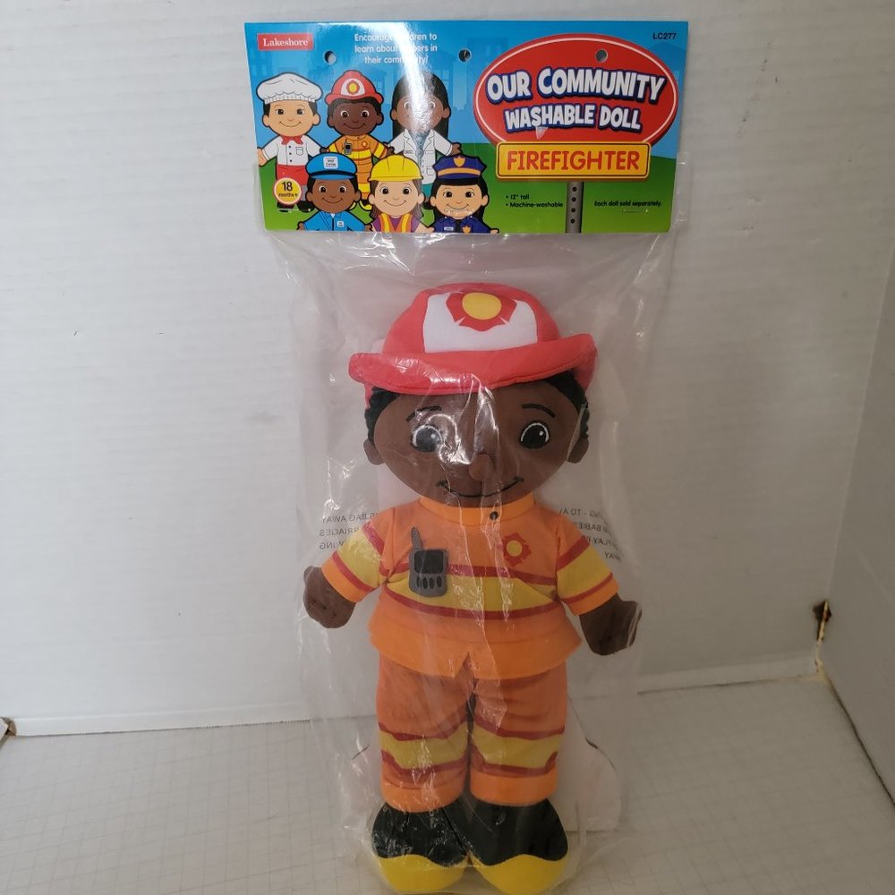 New Lakeshore Our Community Firefighter Plush Soft Sealed Washable Doll 12"